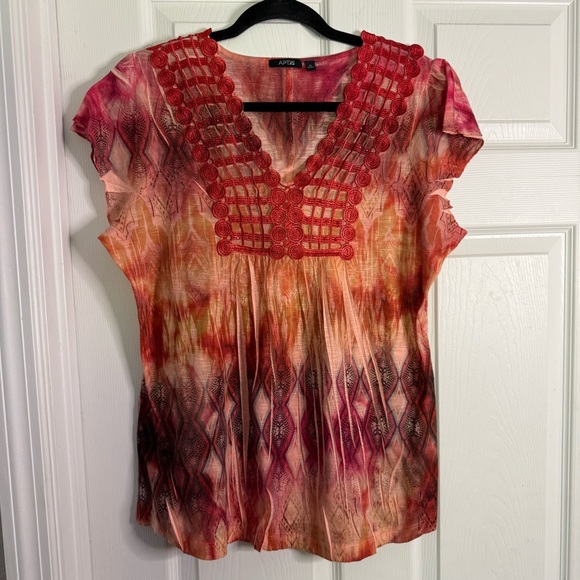 Apt. 9 Red and Pink Abstract Y2K Top Size Medium - Picture 3 of 7
